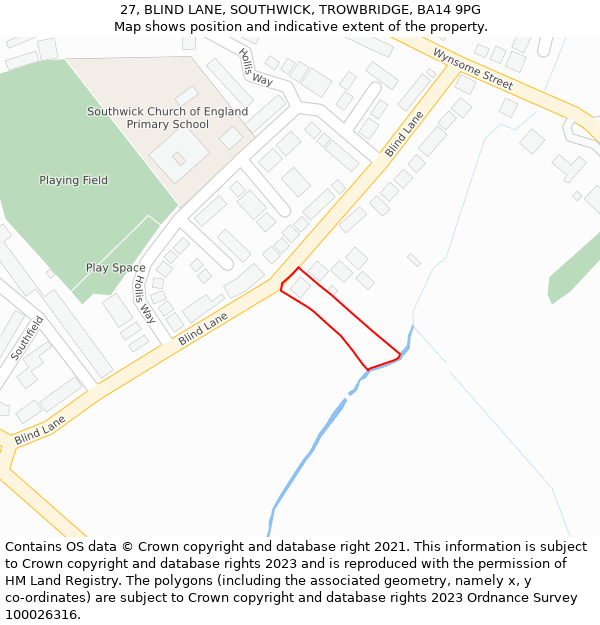 27, BLIND LANE, SOUTHWICK, TROWBRIDGE, BA14 9PG: Location map and indicative extent of plot