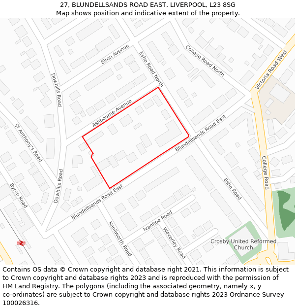 27, BLUNDELLSANDS ROAD EAST, LIVERPOOL, L23 8SG: Location map and indicative extent of plot