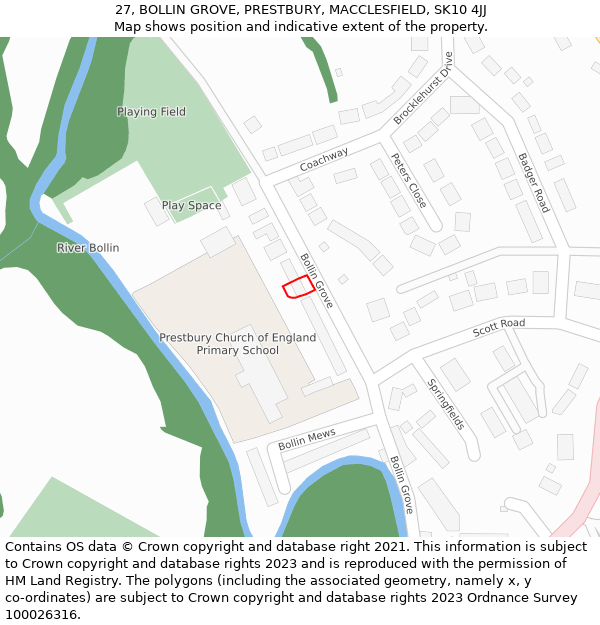 27, BOLLIN GROVE, PRESTBURY, MACCLESFIELD, SK10 4JJ: Location map and indicative extent of plot