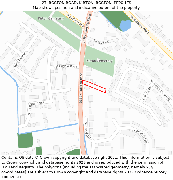 27, BOSTON ROAD, KIRTON, BOSTON, PE20 1ES: Location map and indicative extent of plot