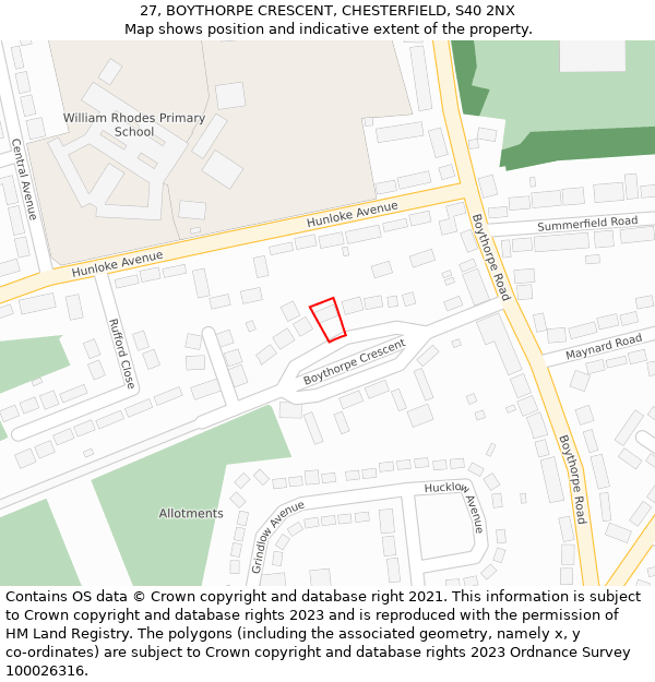 27, BOYTHORPE CRESCENT, CHESTERFIELD, S40 2NX: Location map and indicative extent of plot