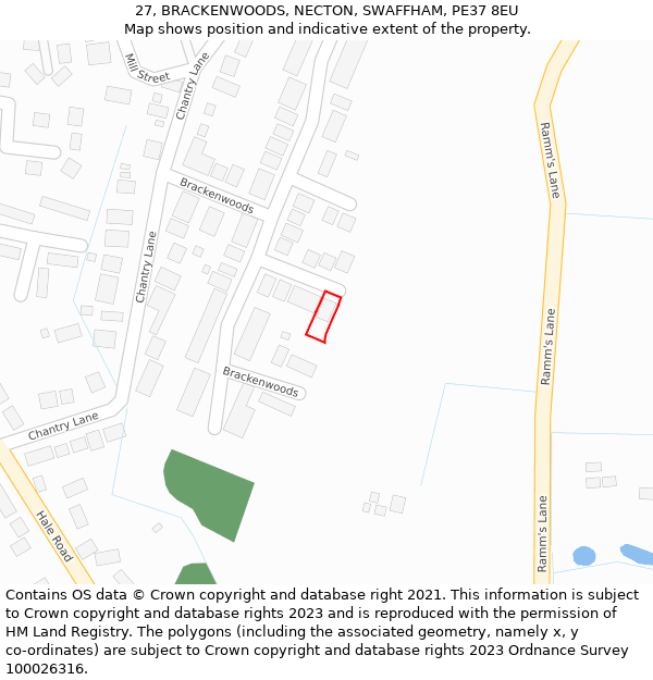 27, BRACKENWOODS, NECTON, SWAFFHAM, PE37 8EU: Location map and indicative extent of plot