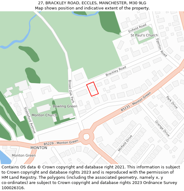 27, BRACKLEY ROAD, ECCLES, MANCHESTER, M30 9LG: Location map and indicative extent of plot