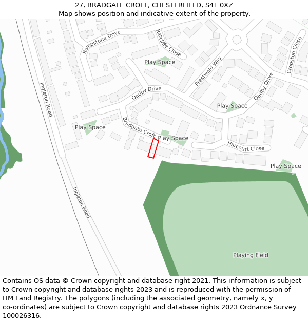 27, BRADGATE CROFT, CHESTERFIELD, S41 0XZ: Location map and indicative extent of plot