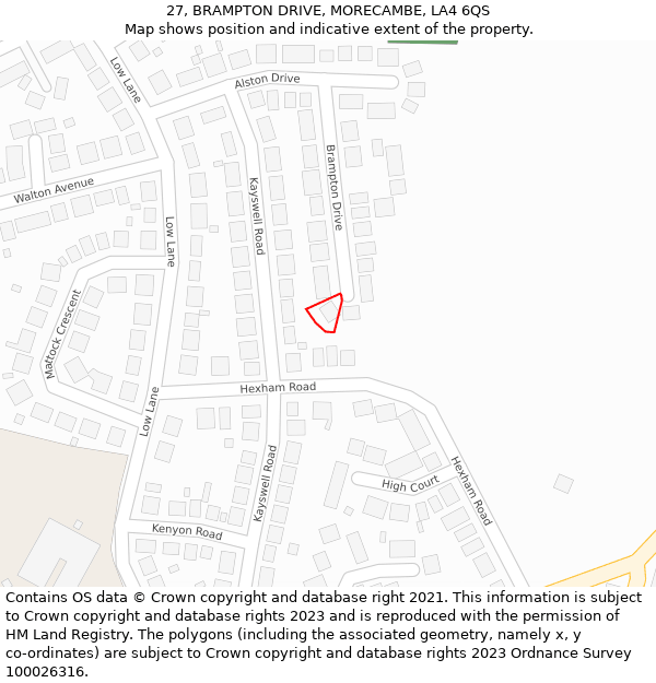 27, BRAMPTON DRIVE, MORECAMBE, LA4 6QS: Location map and indicative extent of plot