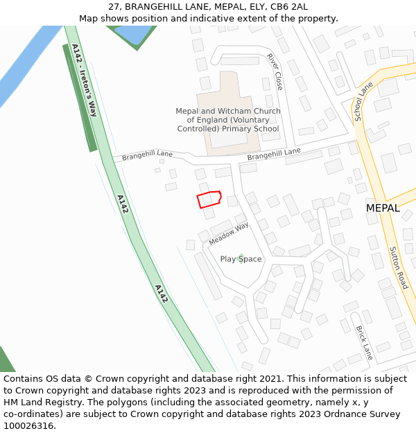 27, BRANGEHILL LANE, MEPAL, ELY, CB6 2AL: Location map and indicative extent of plot