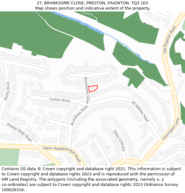 27, BRANKSOME CLOSE, PRESTON, PAIGNTON, TQ3 1EA: Location map and indicative extent of plot