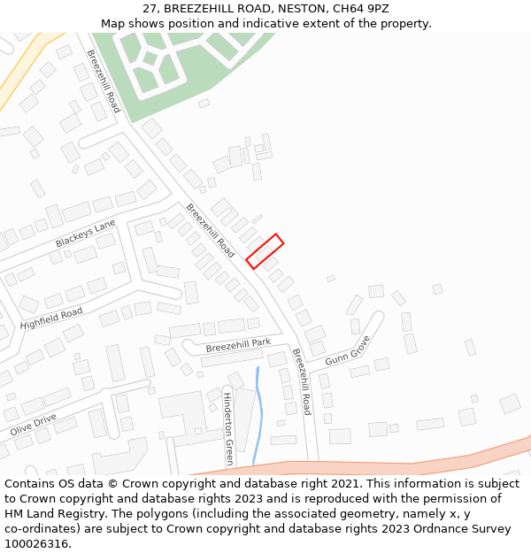 27, BREEZEHILL ROAD, NESTON, CH64 9PZ: Location map and indicative extent of plot