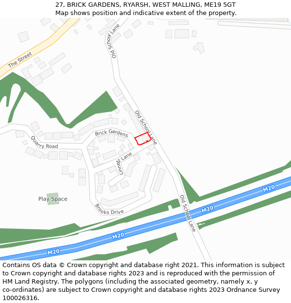 27, BRICK GARDENS, RYARSH, WEST MALLING, ME19 5GT: Location map and indicative extent of plot