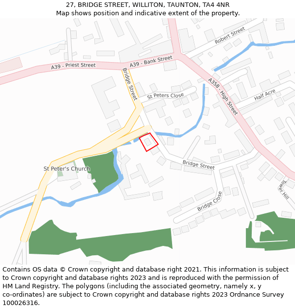 27, BRIDGE STREET, WILLITON, TAUNTON, TA4 4NR: Location map and indicative extent of plot