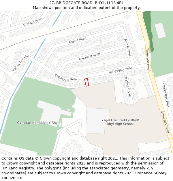 27, BRIDGEGATE ROAD, RHYL, LL18 4BL: Location map and indicative extent of plot