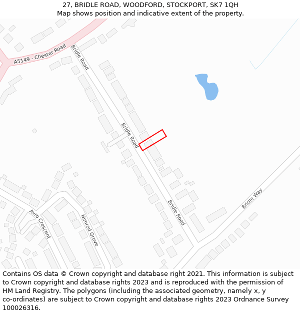 27, BRIDLE ROAD, WOODFORD, STOCKPORT, SK7 1QH: Location map and indicative extent of plot