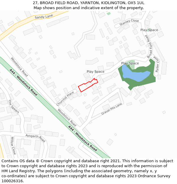 27, BROAD FIELD ROAD, YARNTON, KIDLINGTON, OX5 1UL: Location map and indicative extent of plot