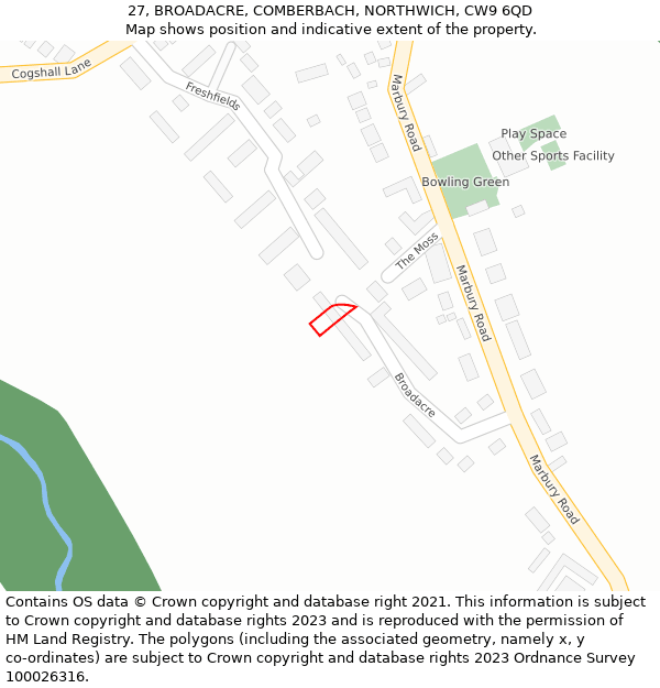 27, BROADACRE, COMBERBACH, NORTHWICH, CW9 6QD: Location map and indicative extent of plot