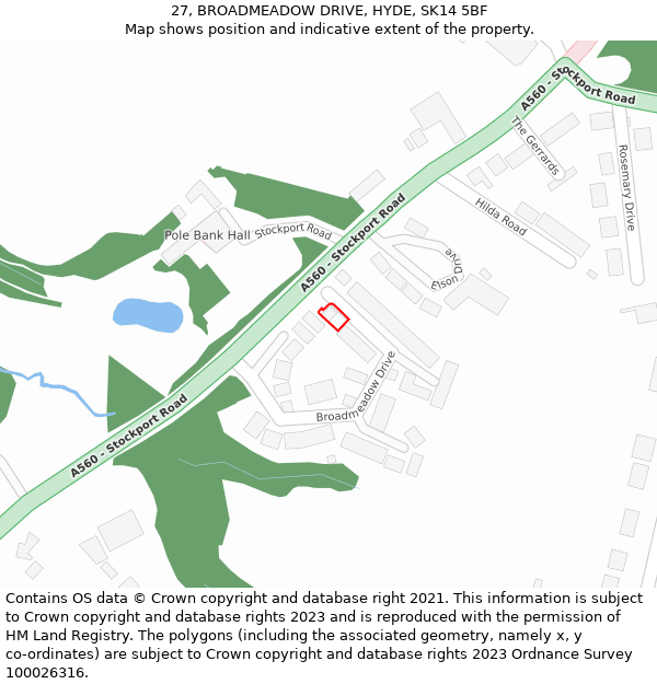 27, BROADMEADOW DRIVE, HYDE, SK14 5BF: Location map and indicative extent of plot