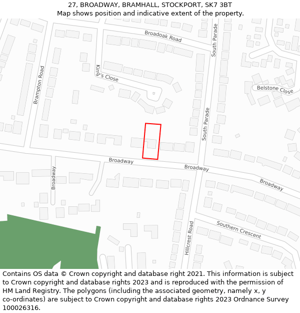 27, BROADWAY, BRAMHALL, STOCKPORT, SK7 3BT: Location map and indicative extent of plot