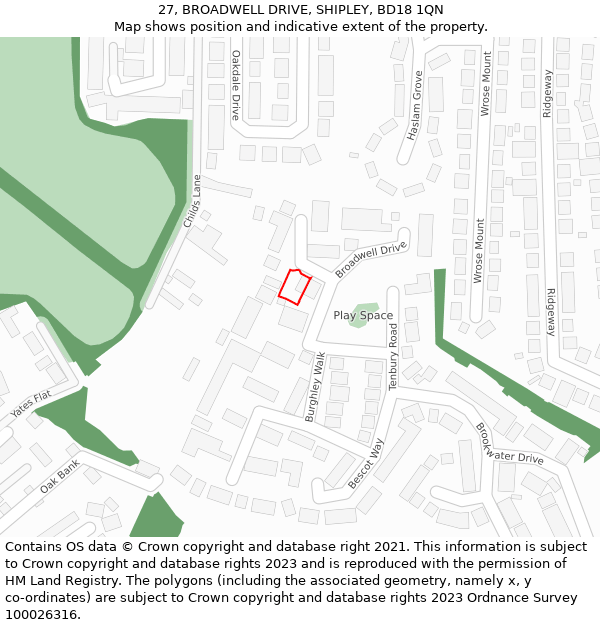 27, BROADWELL DRIVE, SHIPLEY, BD18 1QN: Location map and indicative extent of plot
