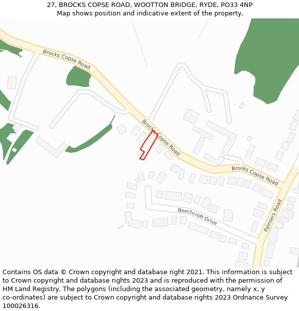 27, BROCKS COPSE ROAD, WOOTTON BRIDGE, RYDE, PO33 4NP: Location map and indicative extent of plot