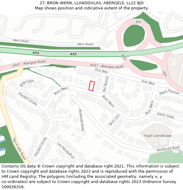 27, BRON WERN, LLANDDULAS, ABERGELE, LL22 8JD: Location map and indicative extent of plot