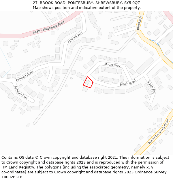 27, BROOK ROAD, PONTESBURY, SHREWSBURY, SY5 0QZ: Location map and indicative extent of plot