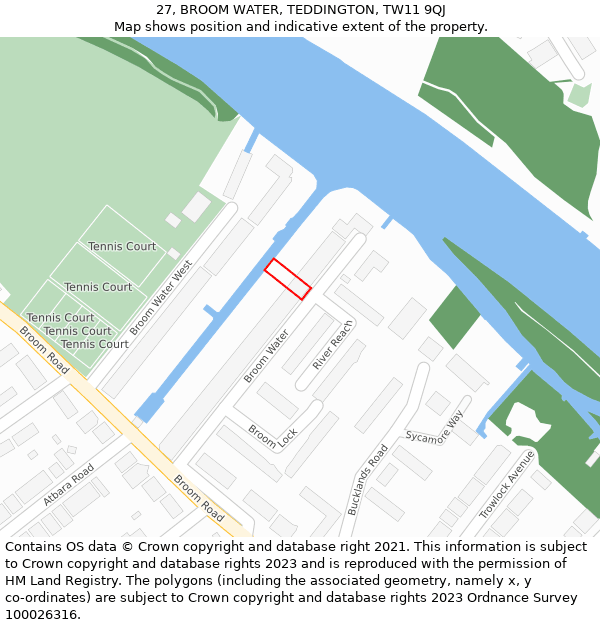27, BROOM WATER, TEDDINGTON, TW11 9QJ: Location map and indicative extent of plot