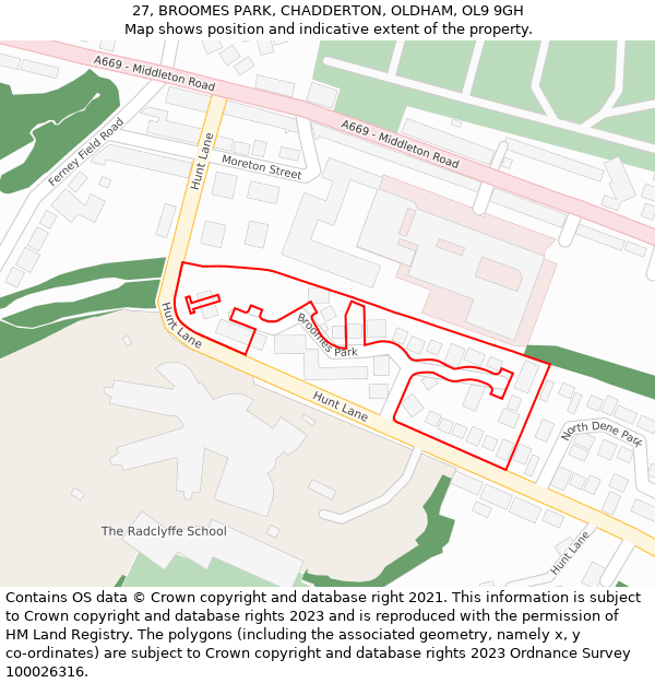 27, BROOMES PARK, CHADDERTON, OLDHAM, OL9 9GH: Location map and indicative extent of plot