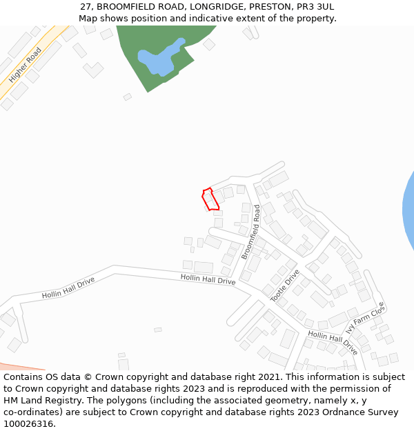 27, BROOMFIELD ROAD, LONGRIDGE, PRESTON, PR3 3UL: Location map and indicative extent of plot