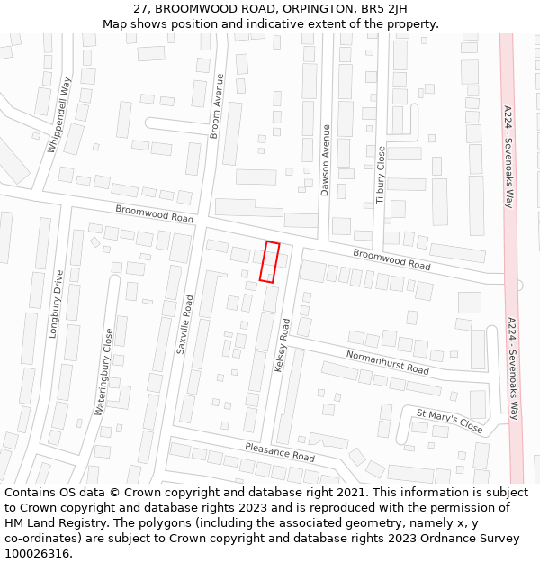 27, BROOMWOOD ROAD, ORPINGTON, BR5 2JH: Location map and indicative extent of plot