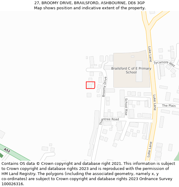 27, BROOMY DRIVE, BRAILSFORD, ASHBOURNE, DE6 3GP: Location map and indicative extent of plot