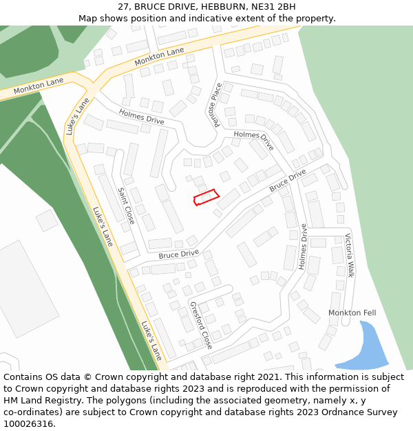 27, BRUCE DRIVE, HEBBURN, NE31 2BH: Location map and indicative extent of plot