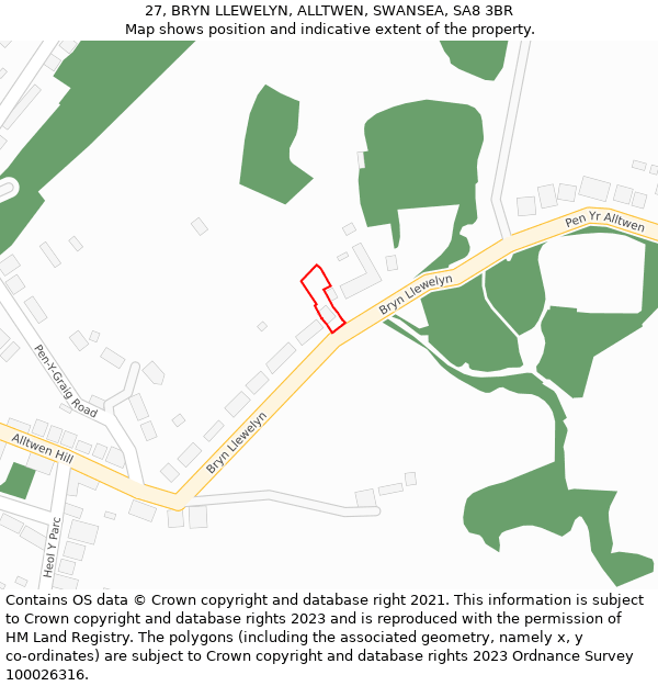 27, BRYN LLEWELYN, ALLTWEN, SWANSEA, SA8 3BR: Location map and indicative extent of plot