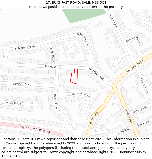 27, BUCKFAST ROAD, SALE, M33 5QB: Location map and indicative extent of plot
