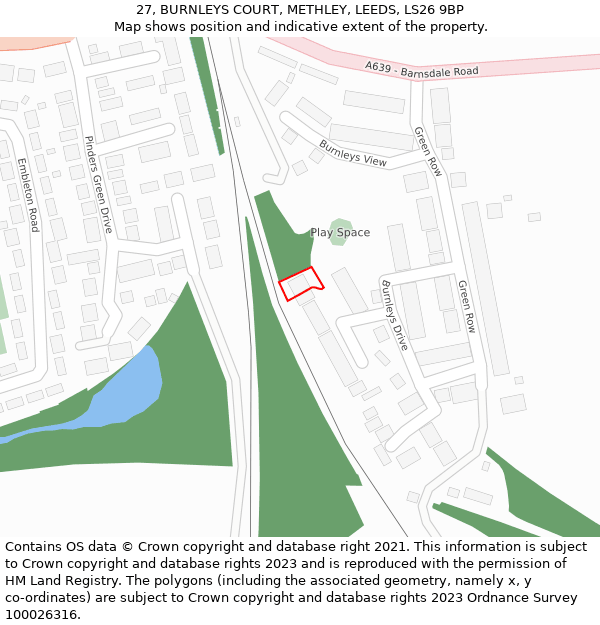 27, BURNLEYS COURT, METHLEY, LEEDS, LS26 9BP: Location map and indicative extent of plot