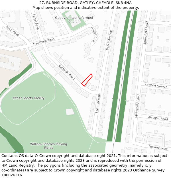 27, BURNSIDE ROAD, GATLEY, CHEADLE, SK8 4NA: Location map and indicative extent of plot