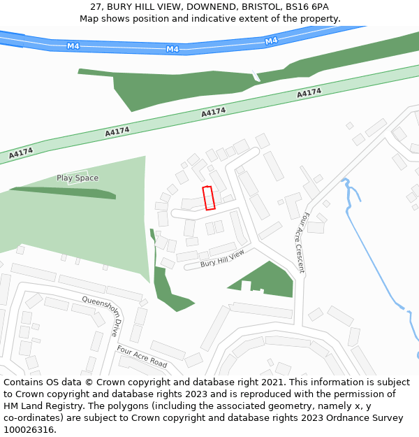 27, BURY HILL VIEW, DOWNEND, BRISTOL, BS16 6PA: Location map and indicative extent of plot