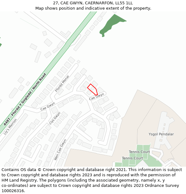 27, CAE GWYN, CAERNARFON, LL55 1LL: Location map and indicative extent of plot
