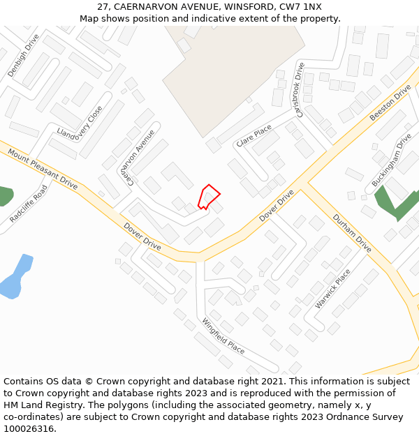 27, CAERNARVON AVENUE, WINSFORD, CW7 1NX: Location map and indicative extent of plot