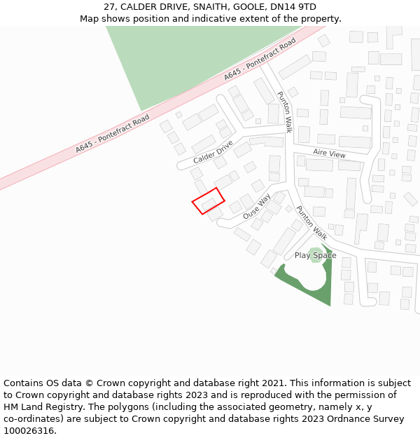 27, CALDER DRIVE, SNAITH, GOOLE, DN14 9TD: Location map and indicative extent of plot