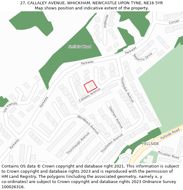 27, CALLALEY AVENUE, WHICKHAM, NEWCASTLE UPON TYNE, NE16 5YR: Location map and indicative extent of plot