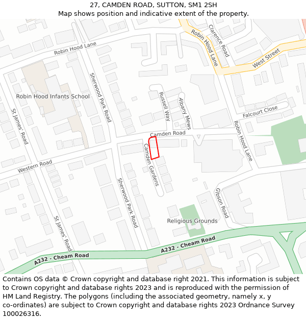 27, CAMDEN ROAD, SUTTON, SM1 2SH: Location map and indicative extent of plot