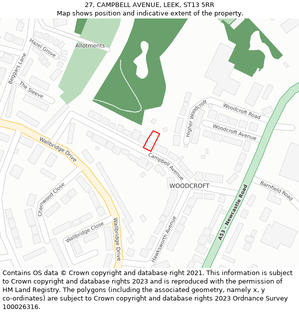 27, CAMPBELL AVENUE, LEEK, ST13 5RR: Location map and indicative extent of plot