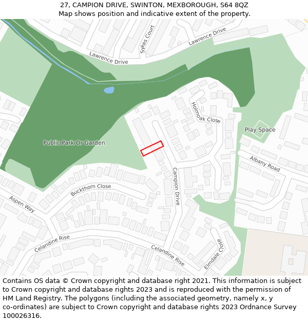 27, CAMPION DRIVE, SWINTON, MEXBOROUGH, S64 8QZ: Location map and indicative extent of plot