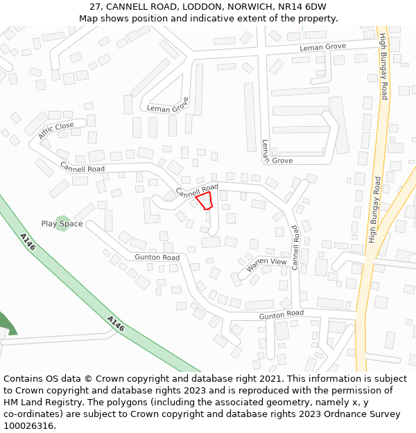 27, CANNELL ROAD, LODDON, NORWICH, NR14 6DW: Location map and indicative extent of plot