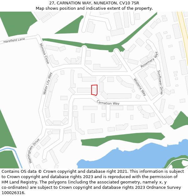 27, CARNATION WAY, NUNEATON, CV10 7SR: Location map and indicative extent of plot