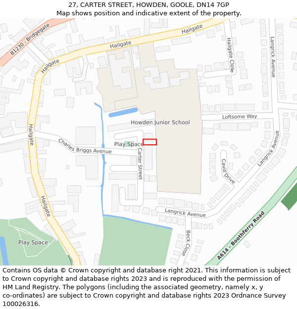 27, CARTER STREET, HOWDEN, GOOLE, DN14 7GP: Location map and indicative extent of plot