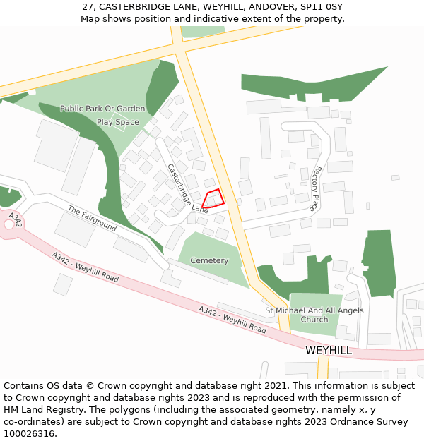 27, CASTERBRIDGE LANE, WEYHILL, ANDOVER, SP11 0SY: Location map and indicative extent of plot