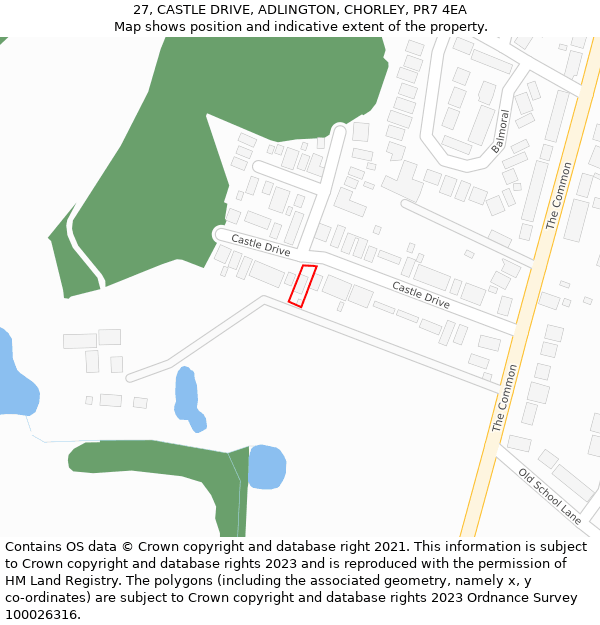 27, CASTLE DRIVE, ADLINGTON, CHORLEY, PR7 4EA: Location map and indicative extent of plot