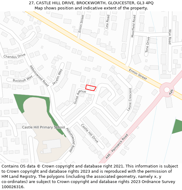 27, CASTLE HILL DRIVE, BROCKWORTH, GLOUCESTER, GL3 4PQ: Location map and indicative extent of plot