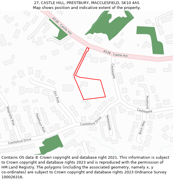 27, CASTLE HILL, PRESTBURY, MACCLESFIELD, SK10 4AS: Location map and indicative extent of plot