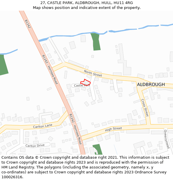 27, CASTLE PARK, ALDBROUGH, HULL, HU11 4RG: Location map and indicative extent of plot